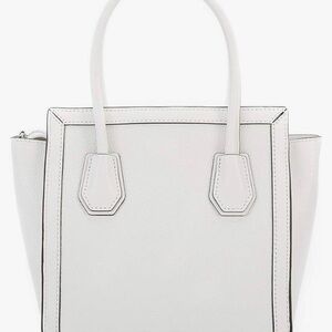 Michael Kors Mercer Woven Messenger Crossbody Top Handle Bag in Optic White